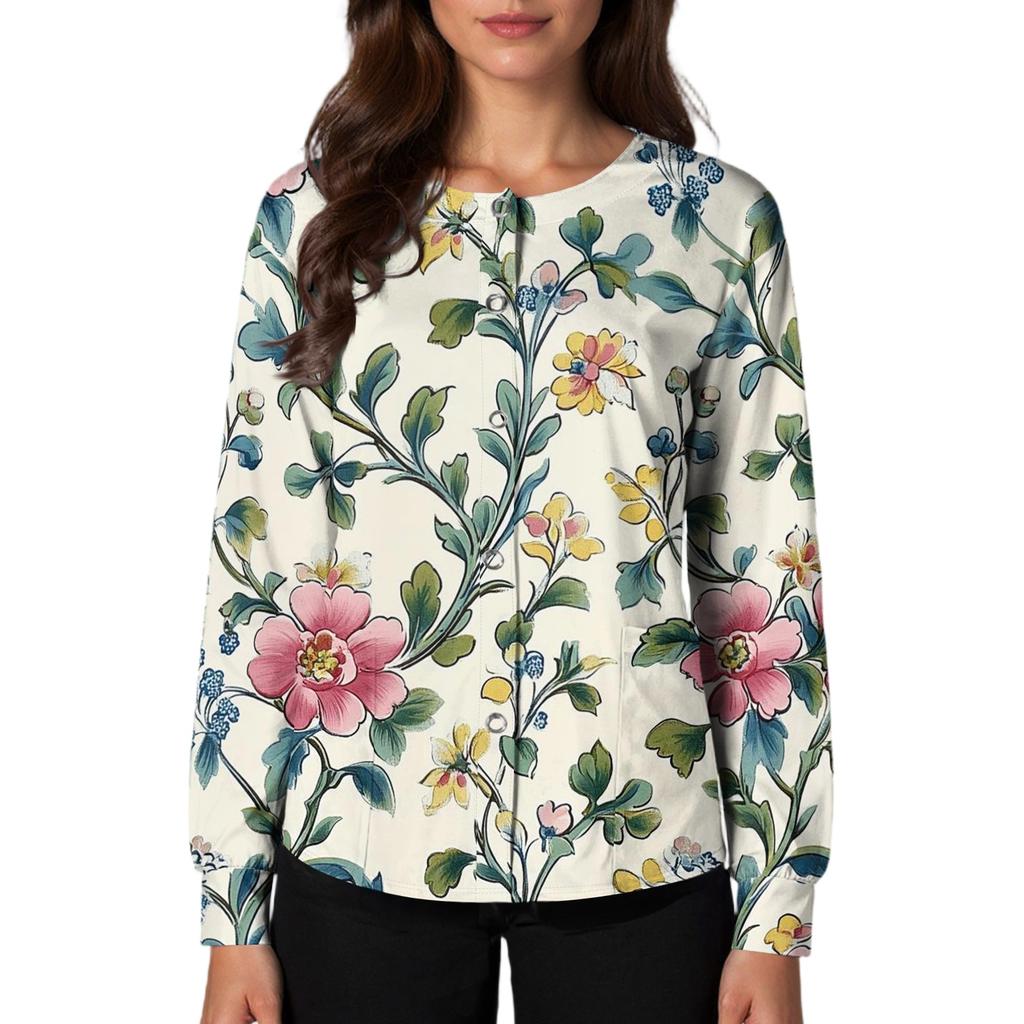 Women Casual Long Sleeve Single Breasted Floral Print Cardigan Button Down Top for Work or Everyday Wear Lightweight Layering Shirt