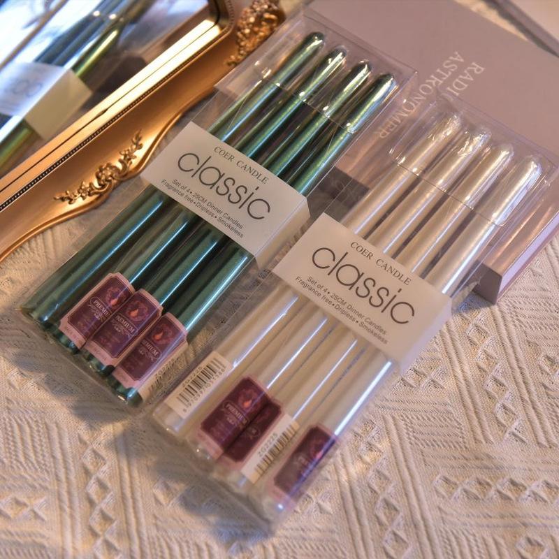 4pcs/box Restaurant Electroplated Thread Candle Long Stem Candle Romantic Wedding Decoration Candle Holder