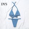 Attractive Bikini Ensemble 2Pcs/Set Women Set Halter Padded Wireless Bra High Close-fitting Tankini Waist Swimming Briefs Split Design Solid