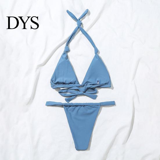Attractive Bikini Ensemble 2Pcs/Set Women Set Halter Padded Wireless Bra High Close-fitting Tankini Waist Swimming Briefs Split Design Solid