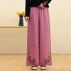 Retro Chinesischer Stil Lockere Bestickte Weitbeinige Hose für Damen Hohe Taille Freizeithose Gerades Bein Hose für Damen