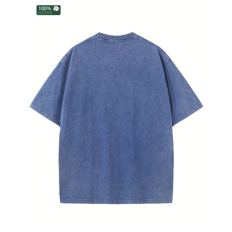 Creative Interesting Letters Casual T-shirt Men'S Pattern Printed Washed Cotton T-shirt,High-quality Thickened Washed Cotton Heavy,Cotton Street Style
