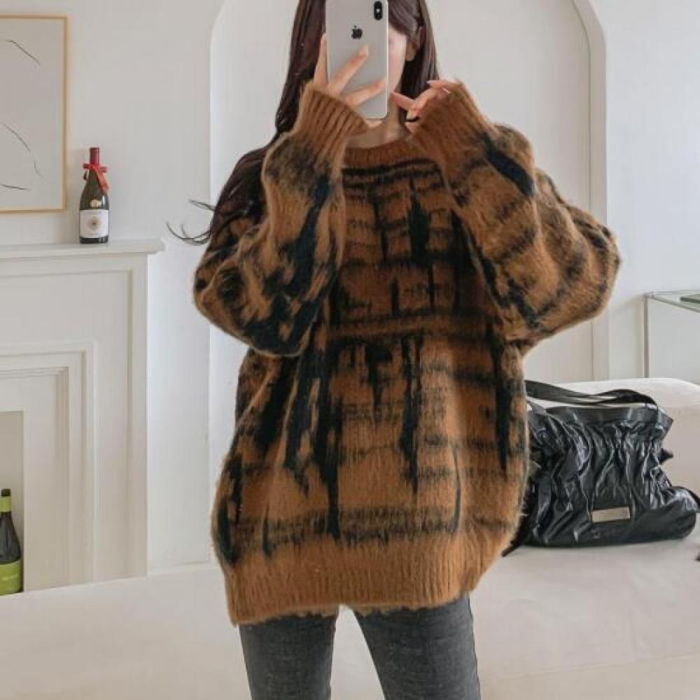 New ArrivalS Open Run Women S Round Soft looSe Fit Pattern Long Sleeve Knit