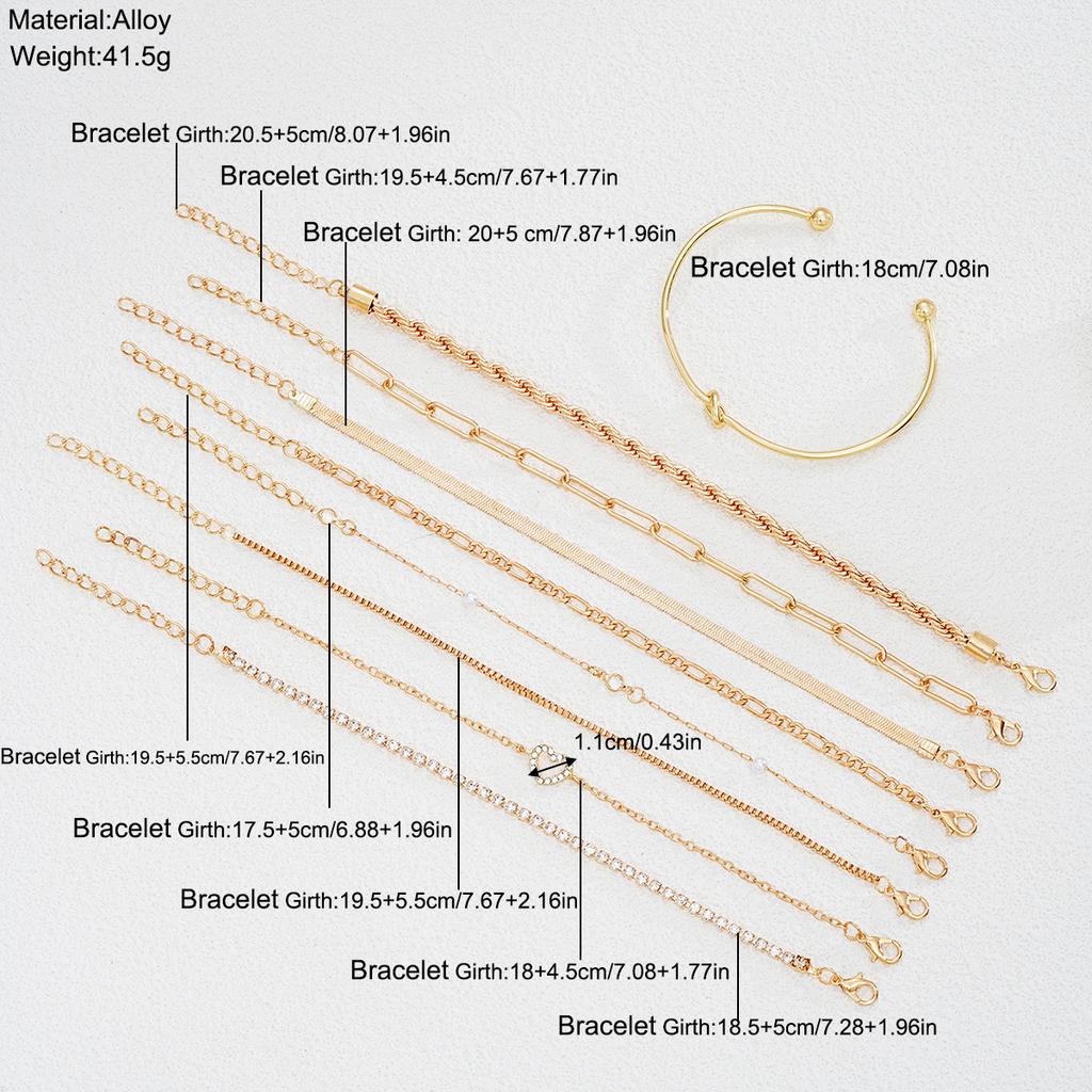 Stylish and Creative Knotted Rhinestone Chain Bracelet 9-Piece Set A Minimalist Versatile Bracelet Set