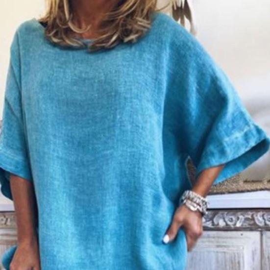 Casual Dress Loose Fit Split Hem Mid-long Sleeves No Shrinkage Casual