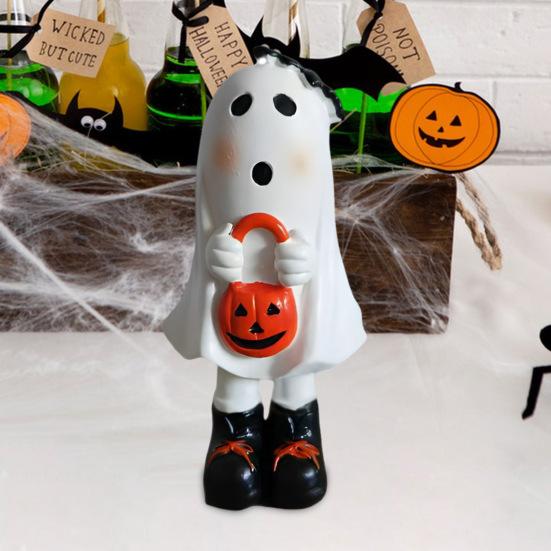 Figurka ducha Pryskyřice Kreslená Stojící Soška ducha Ručně malovaná Duch Stolní středový prvek pro Halloweenské dekorace Krbová římsa