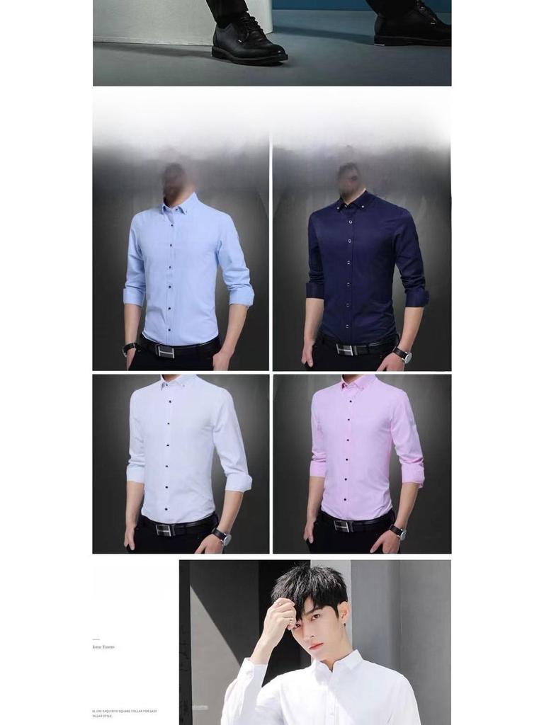 Weißes Langarmhemd für Herren aus hochwertiger Baumwolle mit Anti-Falten-Effekt und Rautenknöpfen – Berufs- und Freizeitkleidung für Frühling/Herbst