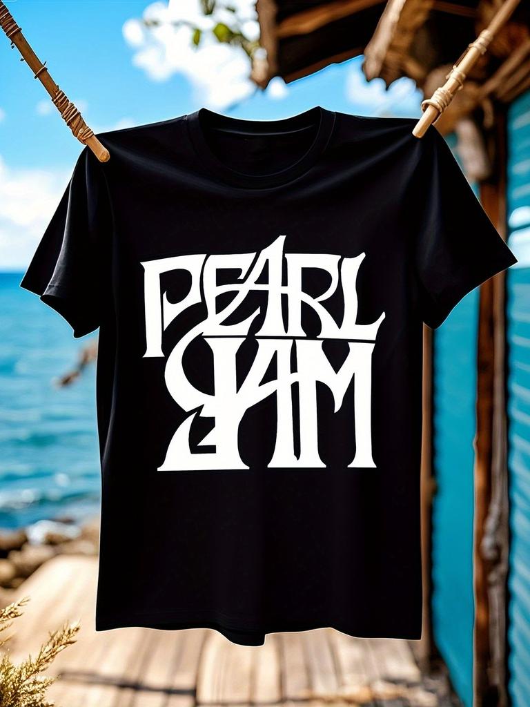 Vintage Pearl Jam Graphic Tshirt Black Band Tee with Whit...