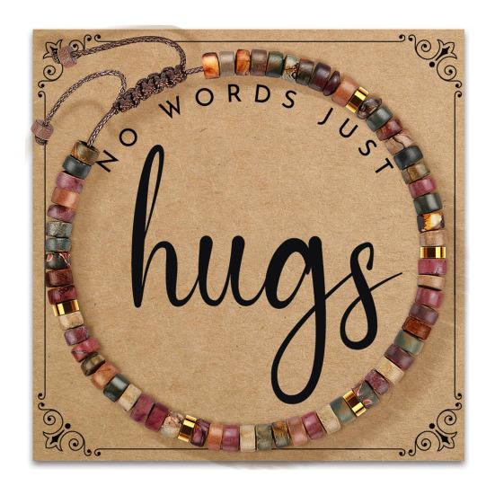 Boho Wood Bead Bracelet Wooden Flat Beads Bracelet Adjustable Friendship Bracelet with Inspirational Card Gift for Men Women