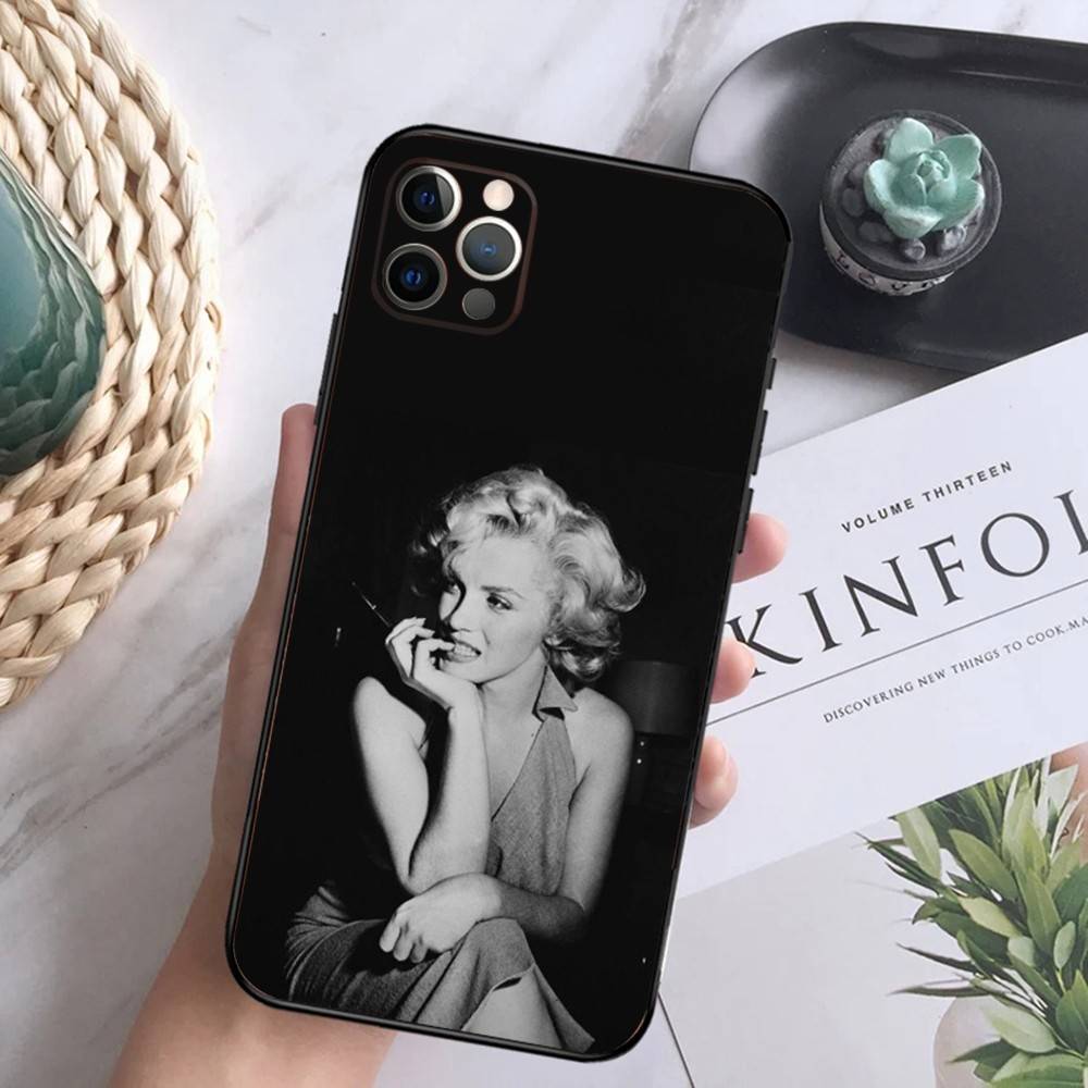 Sexy Mädchen M-Marilyn M-Monroe Handyhülle Für iPhone 16,15,14,13,12 Mini 11 Pro XR,X,XS,MAX 7,8 Plus Silikon Hülle Weich Schwarz