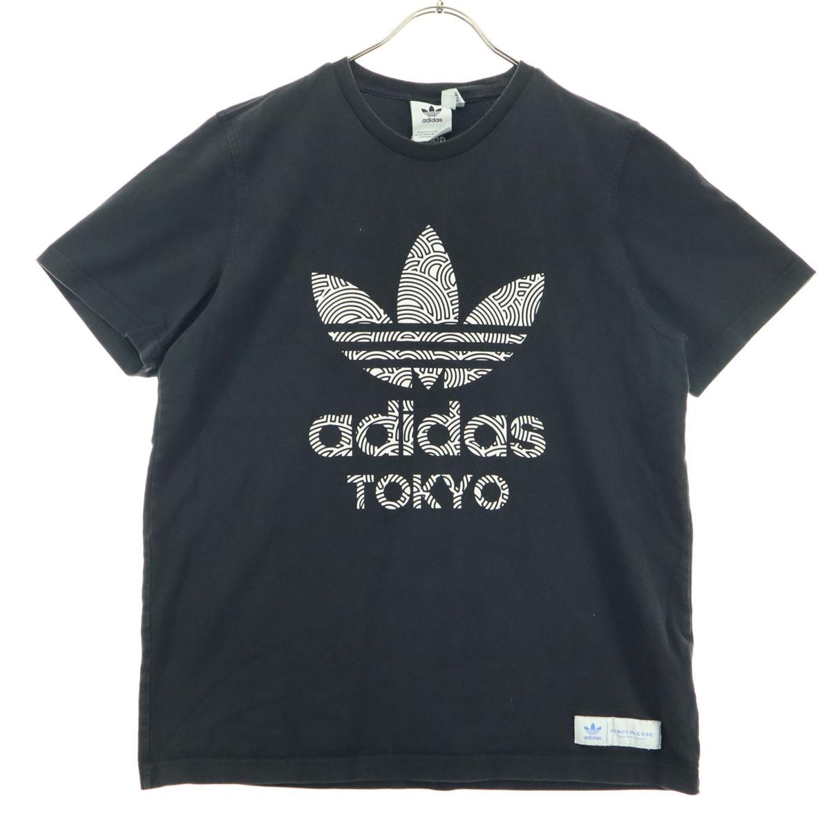 

Футболка с принтом логотипа Трилистника adidas, с коротким рукавом, круглым вырезом, 2XL, черная, мужская, б/у