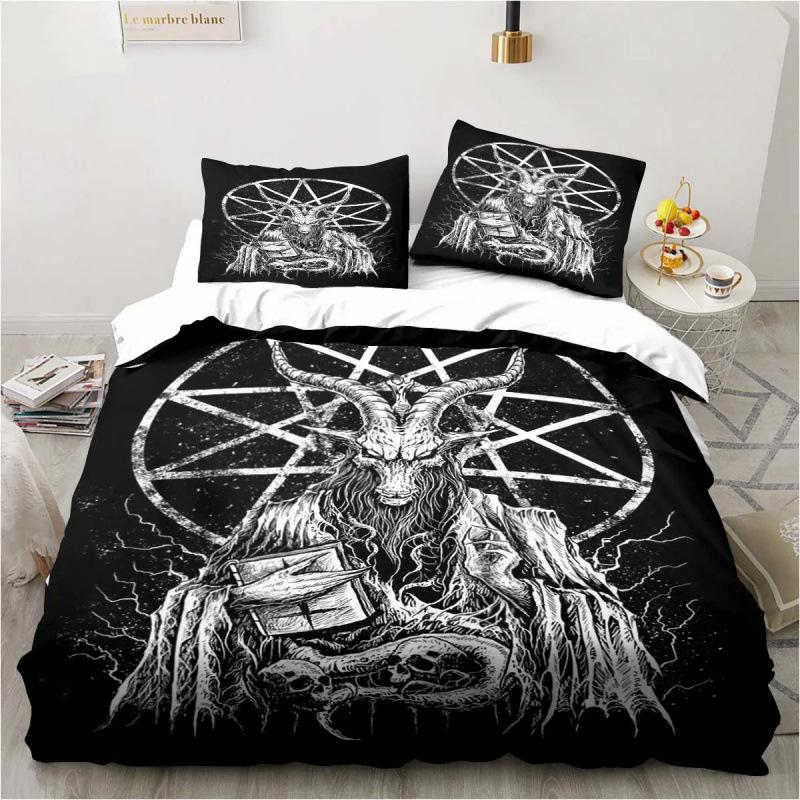 3D Anime Bedding Set Evil-Satan Demon Skull Printed Duvet Cover Set With Pillowcase Bedspread Boy Teens Adult Queen King Size