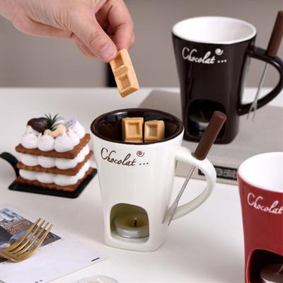 Chocoladefondue Mok met Vorken Kaars 130ml Keramiek Chocolade Smeltmok Mini