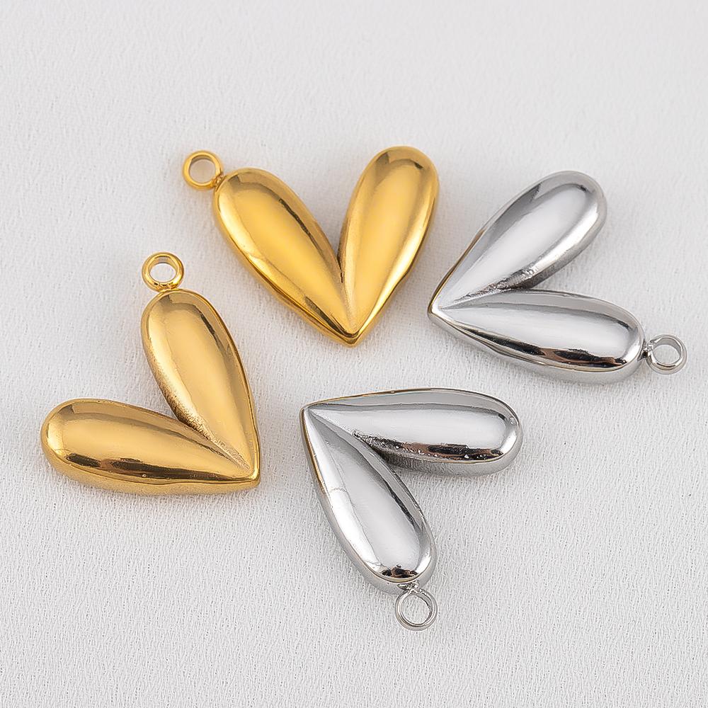 5pcs Stainless Steel Double Hole Love Heart Charms Gold Plated Hearts Pendant for DIY Jewelry Findings Necklace Earring Supplies
