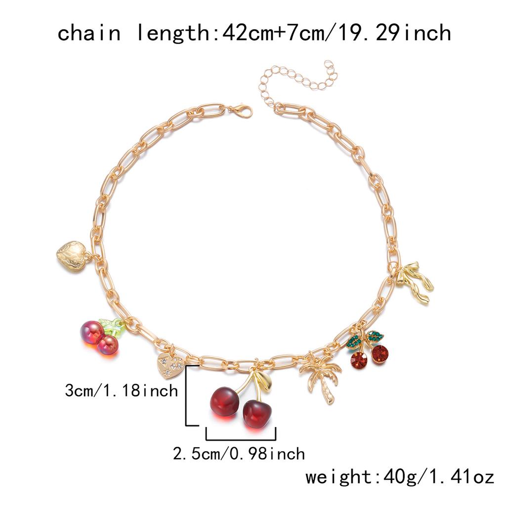 Sweet Charms Heart Cherry Strawberry Bow Multiple Pendant Necklace for Women New Trendy Cute Fruit Choker Chain Y2k Jewelry Gift