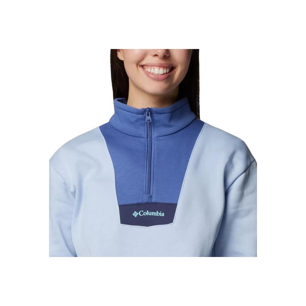 Columbia Lodge™ American Vintage Color Block Stand Collar Fashionable Long Sleeve Sweatshirt Women sweatshirt Blue 2073531-477