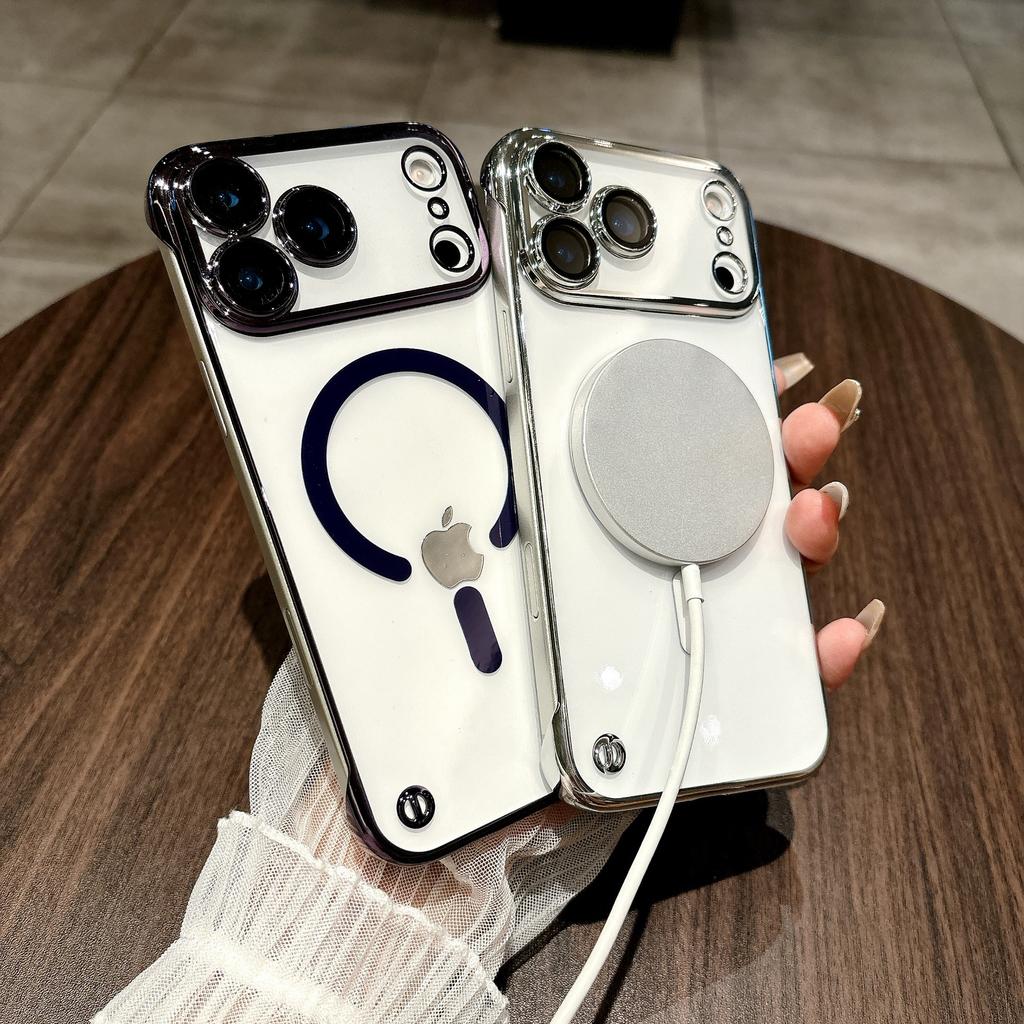 Applicable To Apple 17 ProMax Frameless Magnetic Suction Phone Case Electroplated Iphone16 Transparent Anti Fall 15 Protective Case
