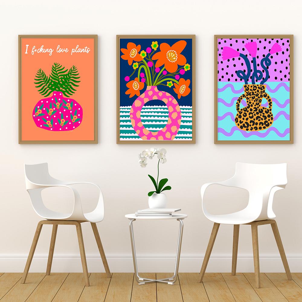 Abstrakte Vase Indoor Leinwand Malerei Kunst Wand Blumentopf Lustige Frau Bunte Blume Poster Bild Drucken Wohnzimmer Wohnkultur