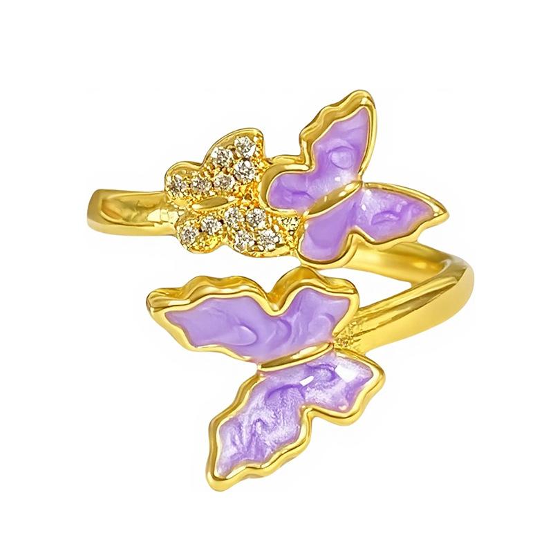 Retro Enamel Oil Butterfly Series Open Ring Women'S Western Regions Unique Niche Stacked Ring
