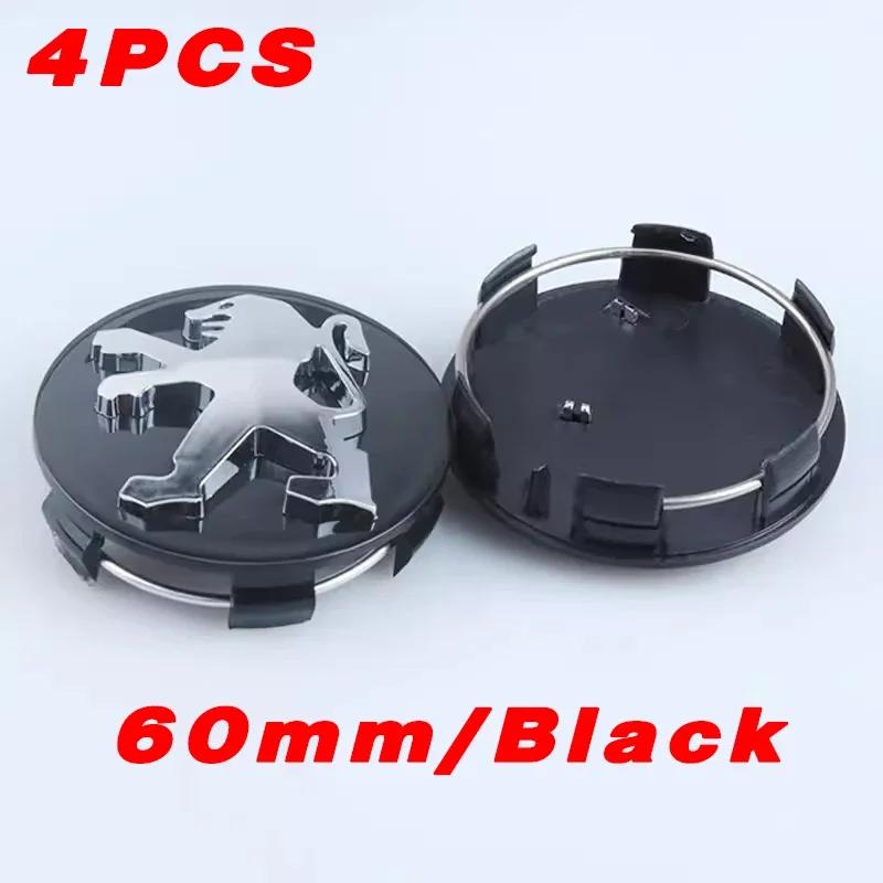 

2026 Hot Car Sticker 4PCS 60mm Car Wheel Center Cap Hub Covers Badge Accessories For Peugeot 206 307 308 301 407 408 508 2008 чорний