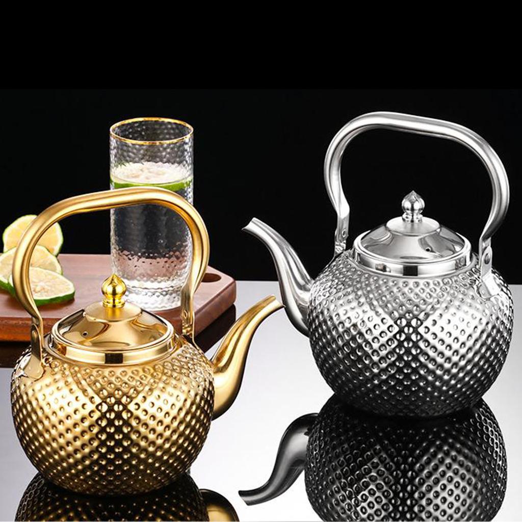 Bule de Chá de Aço Inoxidável com Infusor Removível Seguro para Fogão Restaurante Bule de Chá de Folhas Soltas Alça Elevável com Filtro de Chá