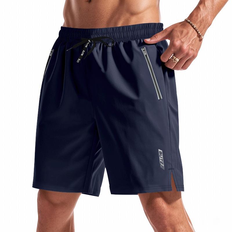 Men Elastic Waist Drawstring Quick Dry Workout Shorts With Zipper Pockets Multiple Color Options S темно-синий