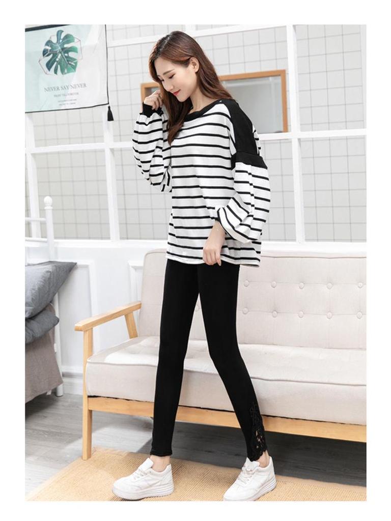 Korean Style High Waist Lace Slimming Leggings - Versatile Nine-Point Pants for Spring & Autumn