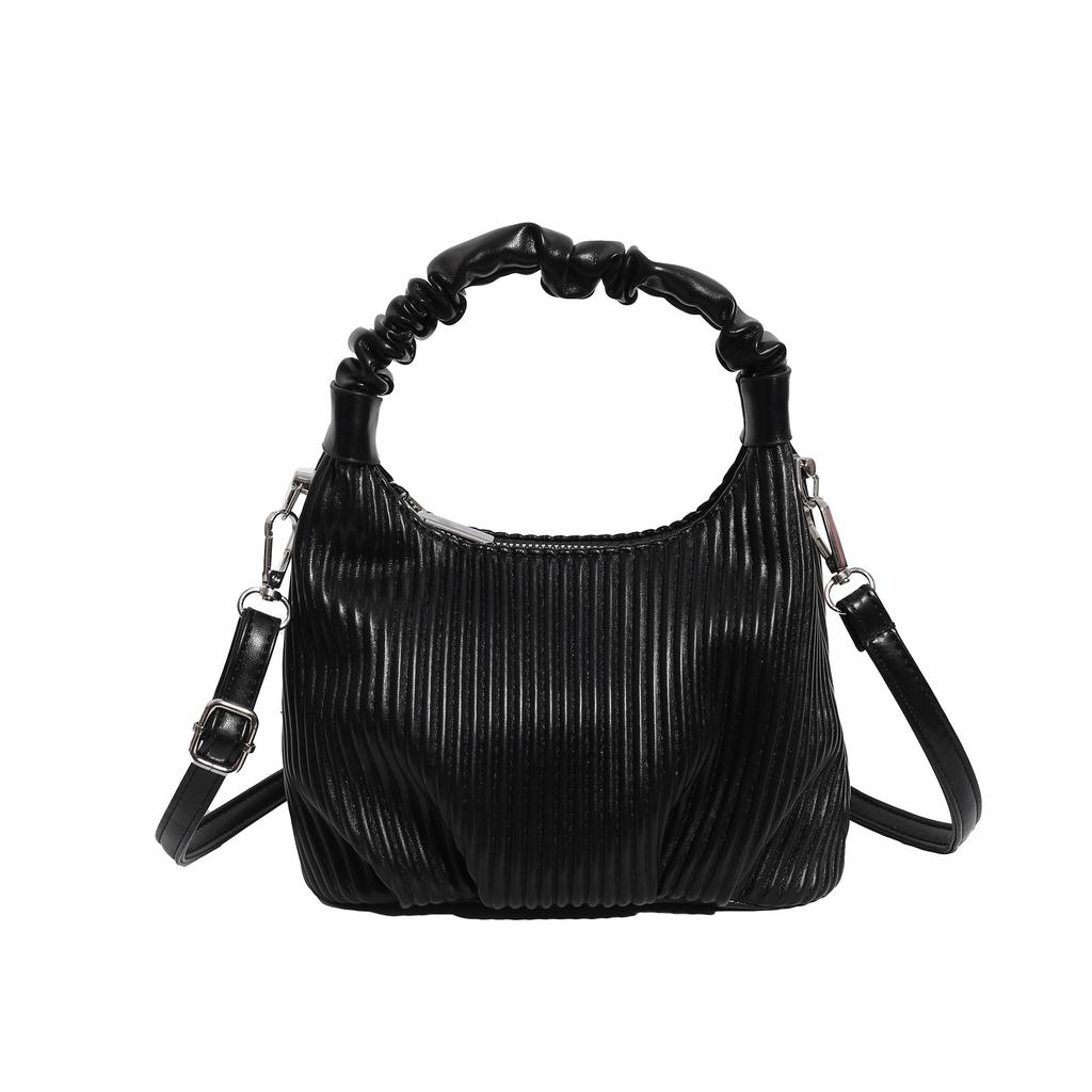Niche personality pleated striped portable small bag women's fashion versatile underarm bag 2025 autumn and winter simple shoulder bag