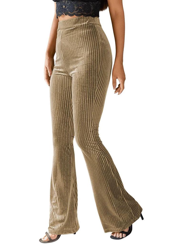 Women's Fashion Sexy High Waist Gold Velvet Ribbed Flared Pants