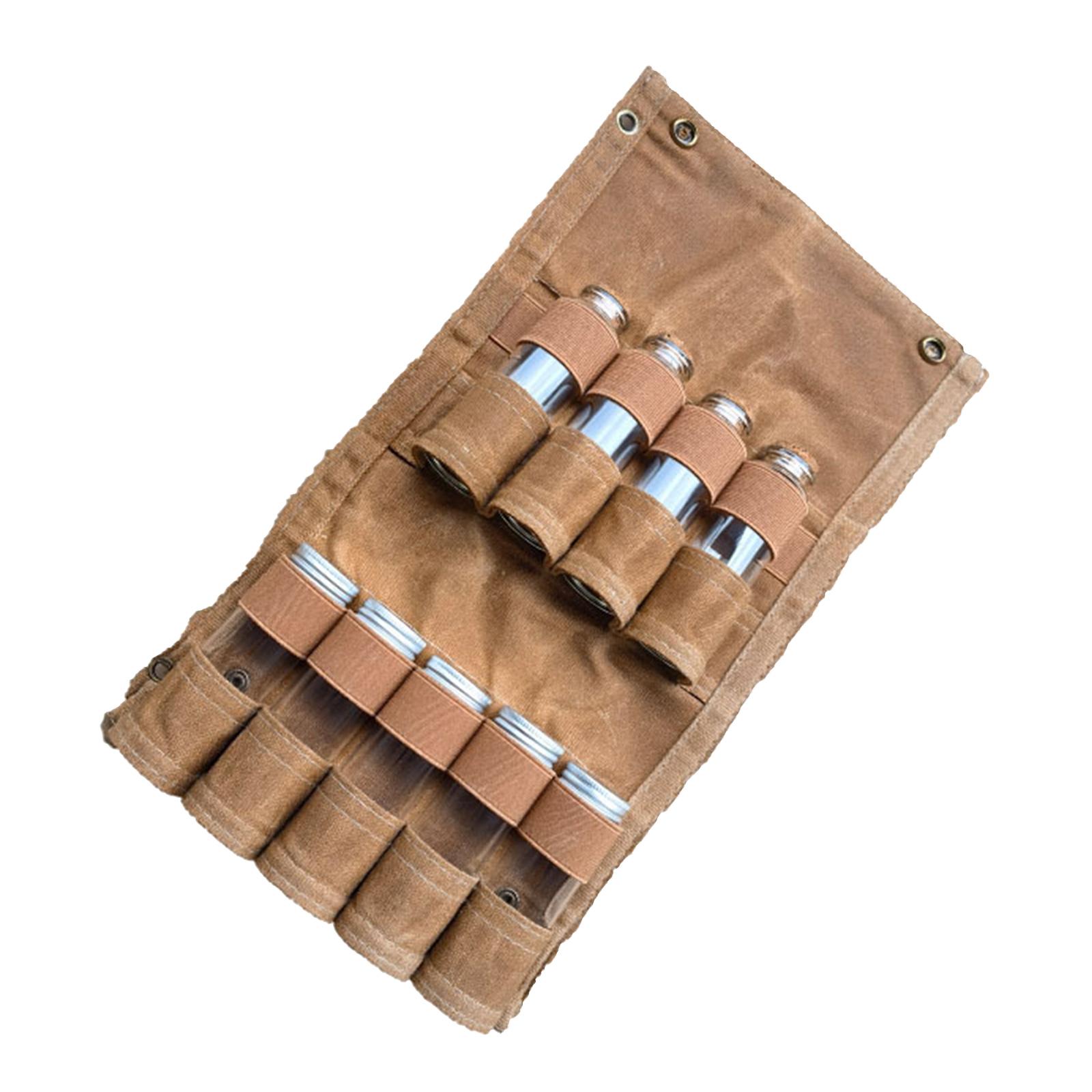 

9-hole Seasoning Bottle Storage Bag Large Capacity Canvas Camping Condiment Jar Organizer Ultralight Waterproof Camping Supplies хаки