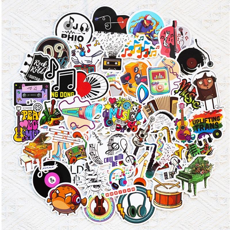 50pc Adhesive Music Decals Rock Roll Punk Vintage Stickers for Adults Kids Hydroflasks Laptop Skateboard Luggage Window