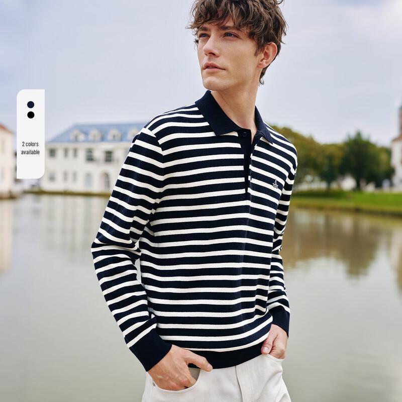 Navigare Men's Striped Long Sleeve Polo Knit Sweater