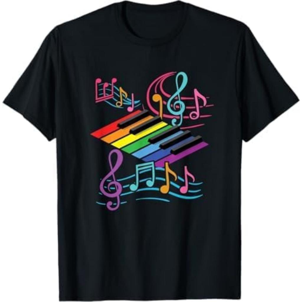 Colorful Piano Keyboard _ Music Notes _ Musician Pianist T-Shirt VCD Mens Womens Tank Top Sweatshirt Hoodie Black