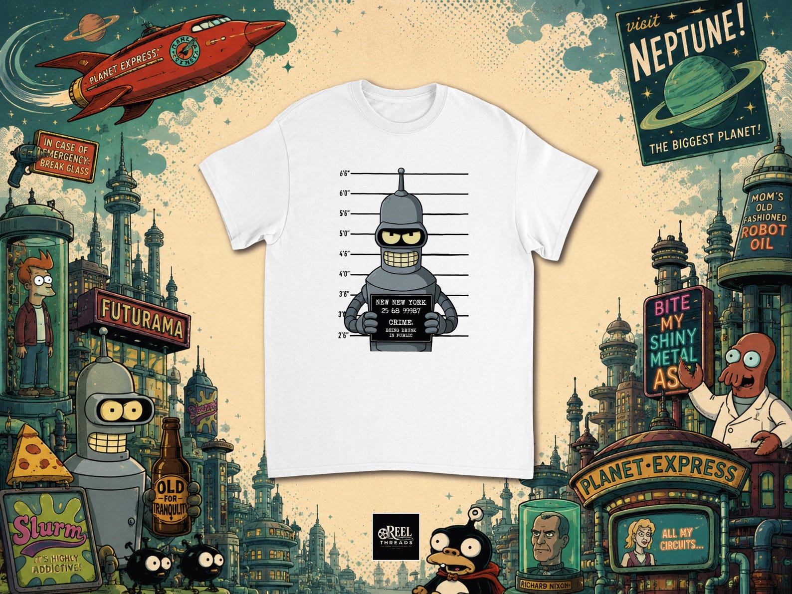 T shirt | Bender | Bender Tee | Futurama | Futurama shirt | Mugshot style | Mugshot tee | Bender mugshot | Comics shirt | Cartoon Fan Gift 3XL