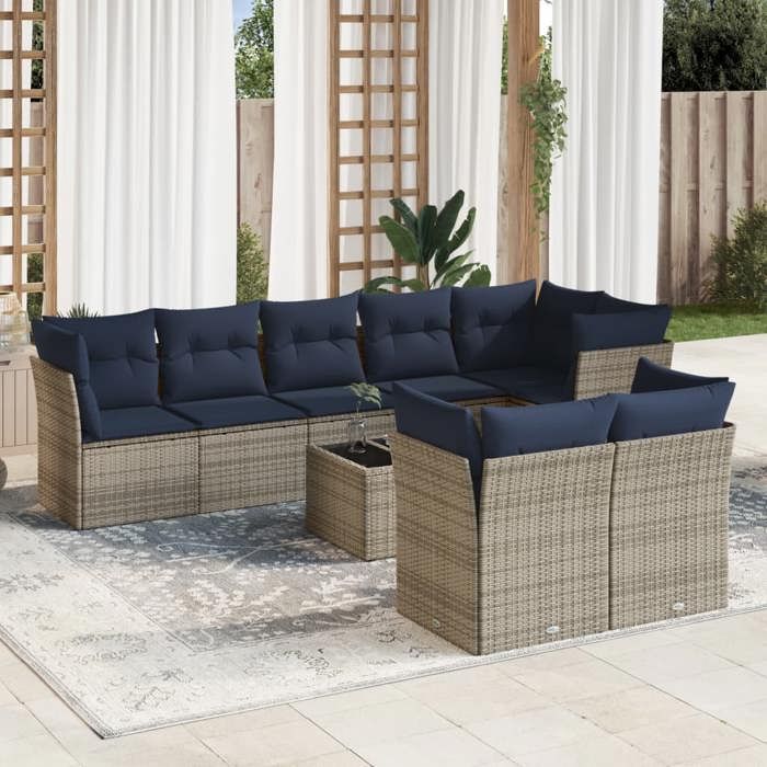 VidaXL Salon de Jardin avec Coussins 9 pcs, Canapés avec Pieds Réglables, Ensemble de Meubles d'Extérieur Patio Terrasse 3217921