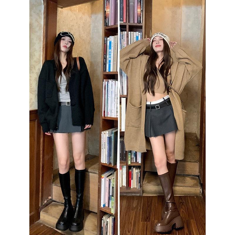 Elastic thin boots 2026 new thick-soled heightening boots women's knee knight boots