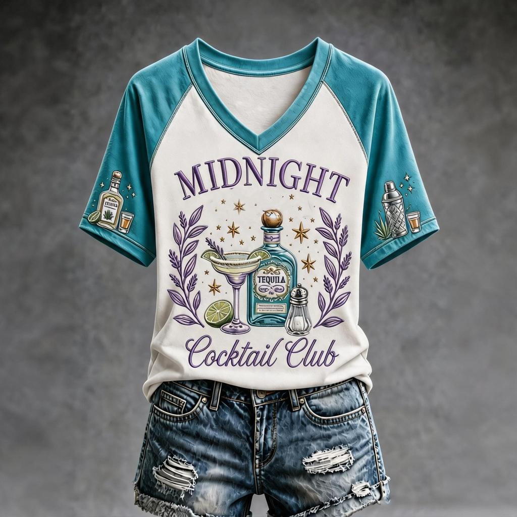 Women's Halloween V-Neck Short Sleeve T-Shirt Casual Printed Top