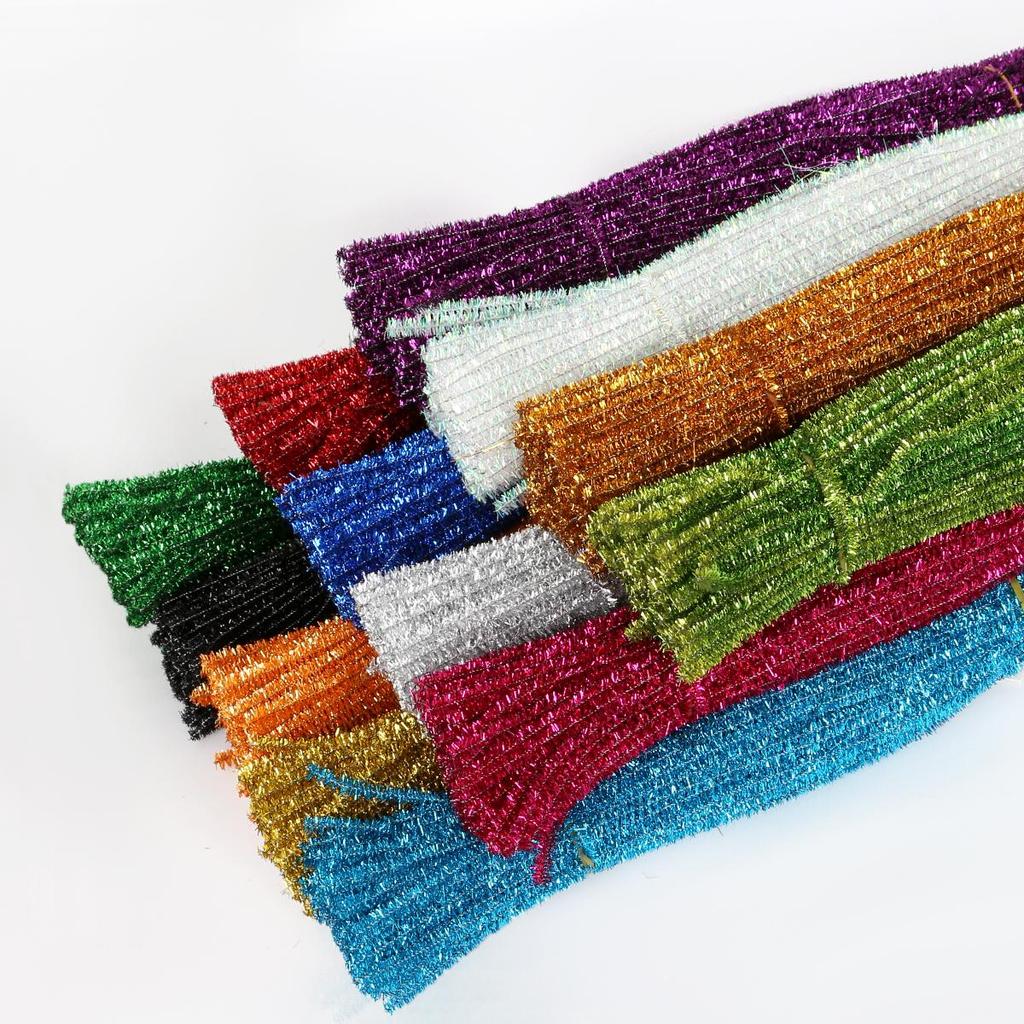 100Pcs Bright Silk Chenille Stem Twisted Rod Wool Root Fluffy Bar Iron Wire DIY Handcraft Twisting Decorations Pipe Cleaners Plush