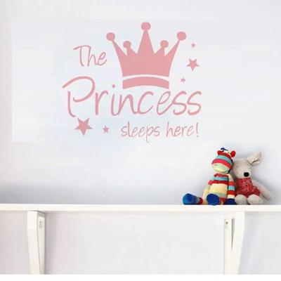 Autocollant mural pour bébé Couronne Murale Fond Enfants Salon Amovible Décalque Le Prince Dort Ici Princesse Chambre Décor