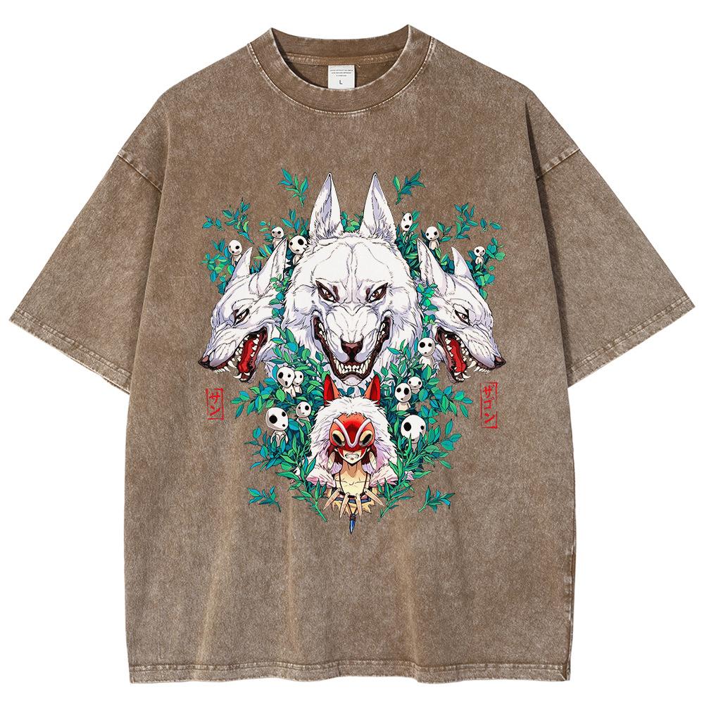 Summer Men Vintage Washed Pink T-Shirt Anime Print Tshi S