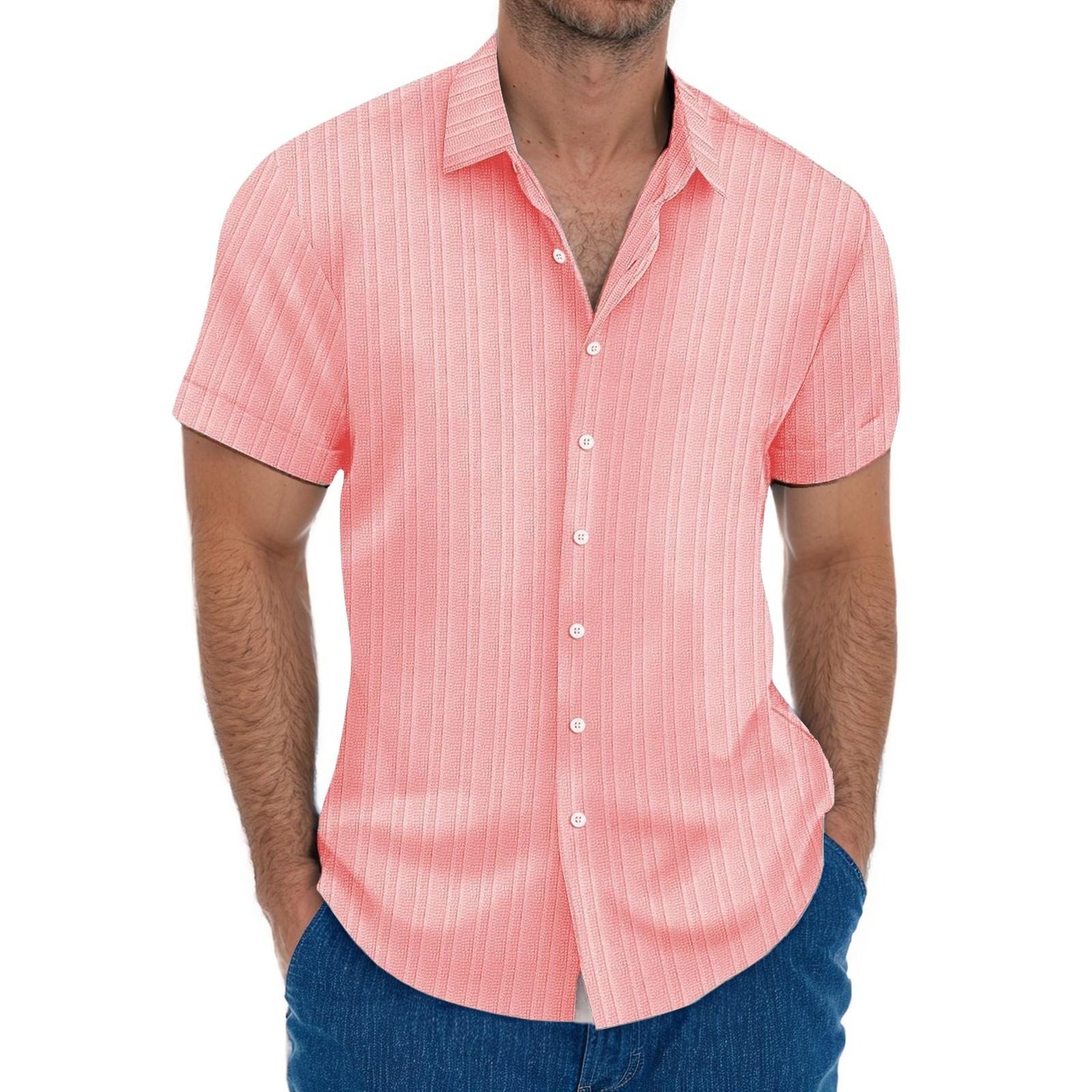 

Мужская повседневная свободная рубашка с короткими рукавами и модным верхом с лацканами XXL розовый