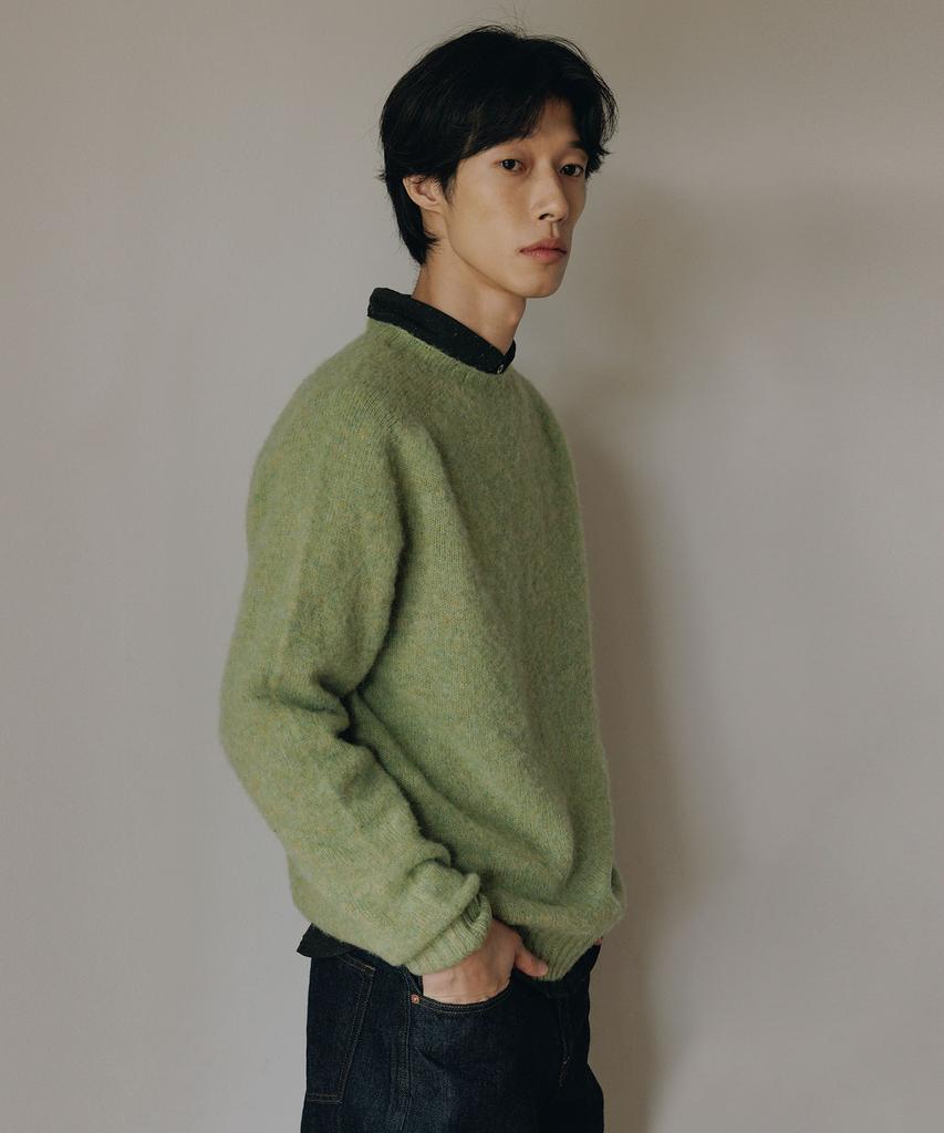 BLANKROOM Shaggy Dog Crew Neck_Avocado