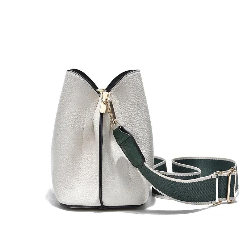 Summer ladies simple casual bucket bag new fashion single shoulder wide strap crossbody large capacity