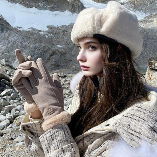 Women Winter Gloves Fleece Lined Touchscreen Gloves Thickened Warm Full Finger Windproof Gloves