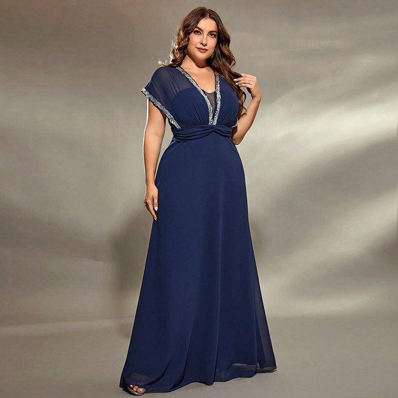 

European and American Cross-Border Evening Dress with Lace Waist, Deep V-Neck, Sexy Slimming Dress, Plus Size Women s Party Cocktail Dress Picture Color--Al1091 2XL
