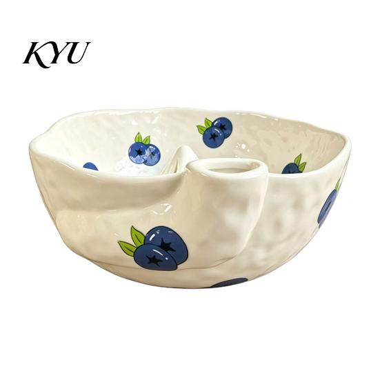 Professional Produce Cleaning Tool Ceramic Berry Washing Bowl with Drainage Holes, Fruit Kitchen Colander for Fresh Strawberries Rinse Basin, Berries