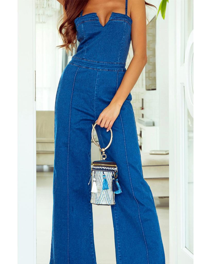 Azura Exchange Statement-Jeans-Jumpsuit mit V-Ausschnitt und Einschnitt