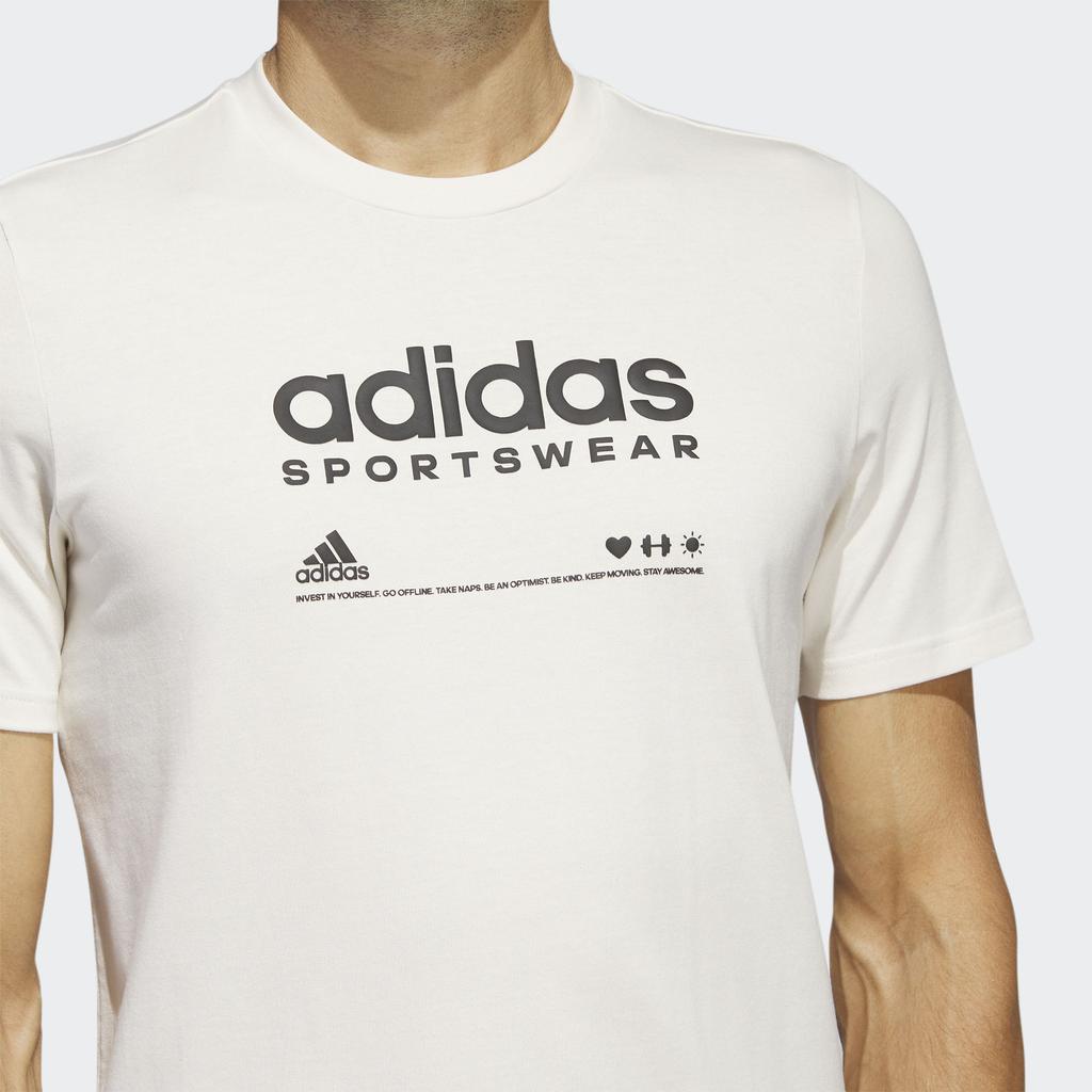 Adidas Lounge Letter Logo Print Round Neck Short Sleeve T-Shirt Men Tops White HR3002