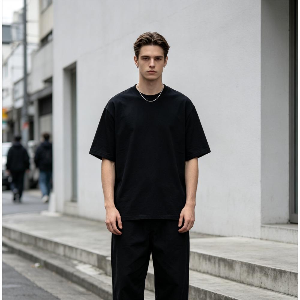 Blank Solid Black Plain Crew Neck Tshirt Unisex Basic Cotton Loose Short Sleeve Minimalist Oversized Daily Casual Streetwear Top