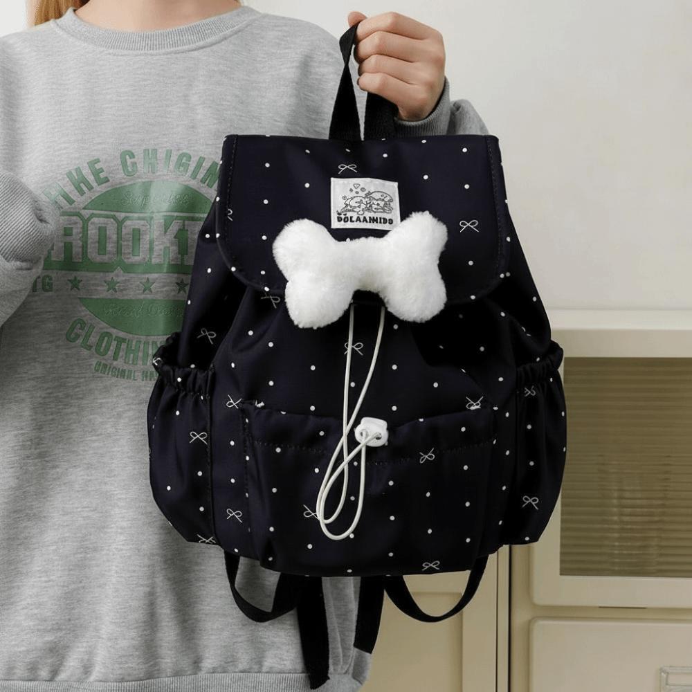 Schleifen-Kordelzug-Pünktchen-Rucksack Süßer Pendler-Rucksack Doppelschultertasche Lässiger Gebrauch